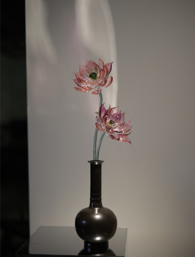 Sacred Lotus Alchemy Glass Sculpture - Handblown Artisan Meditation Altar Piece, Chakra Cleansing Centerpiece
