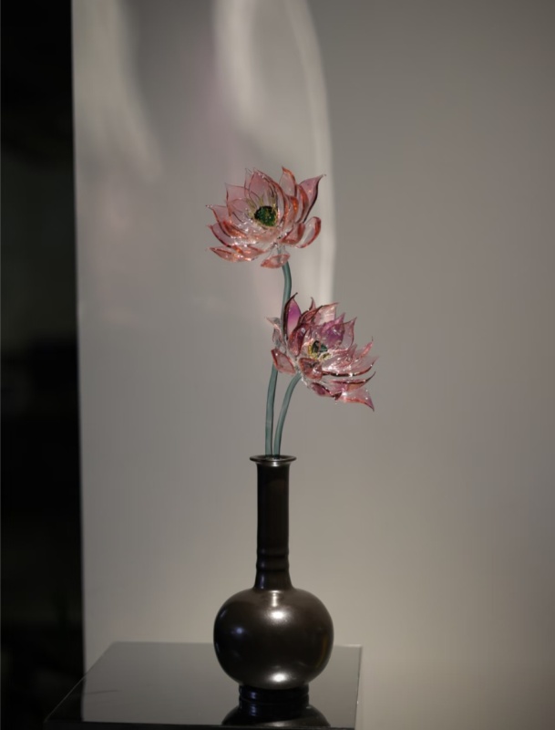 Sacred Lotus Alchemy Glass Sculpture - Handblown Artisan Meditation Altar Piece, Chakra Cleansing Centerpiece