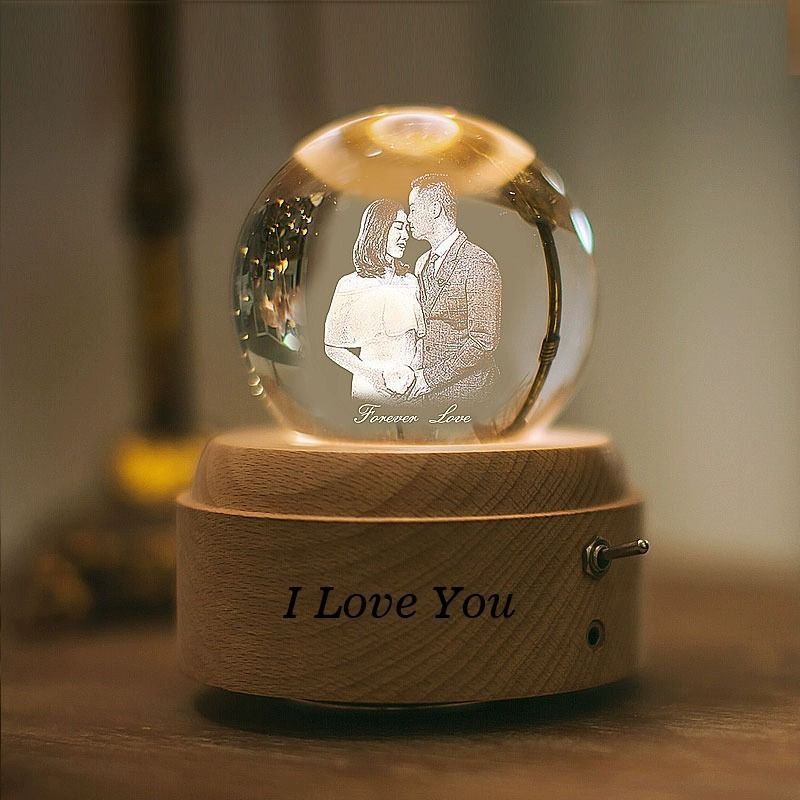 Customized crystal ball rotating wooden music box, music box, girl best friend, children, girl birthday gift, high-end