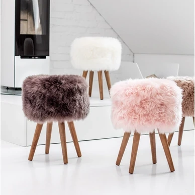 Sheepskin Stool with Wood Legs