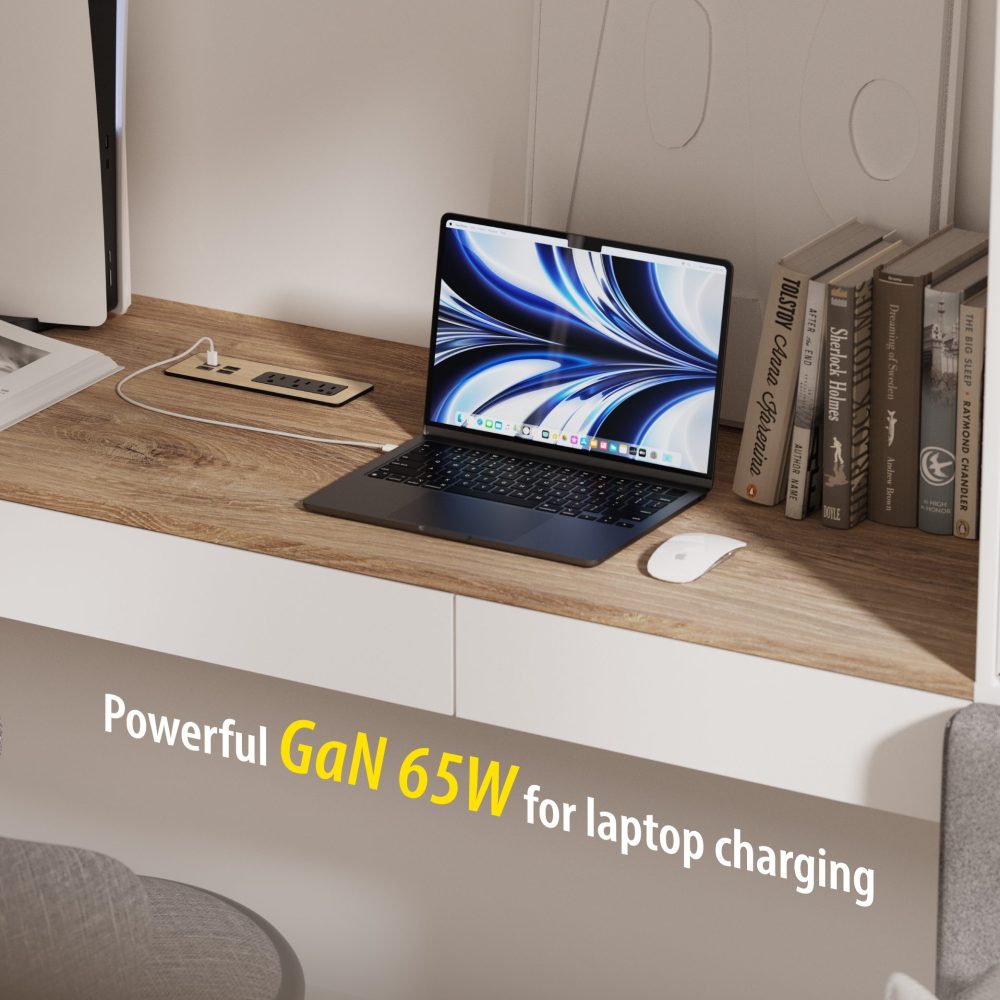 Recessed furniture power extension cord station