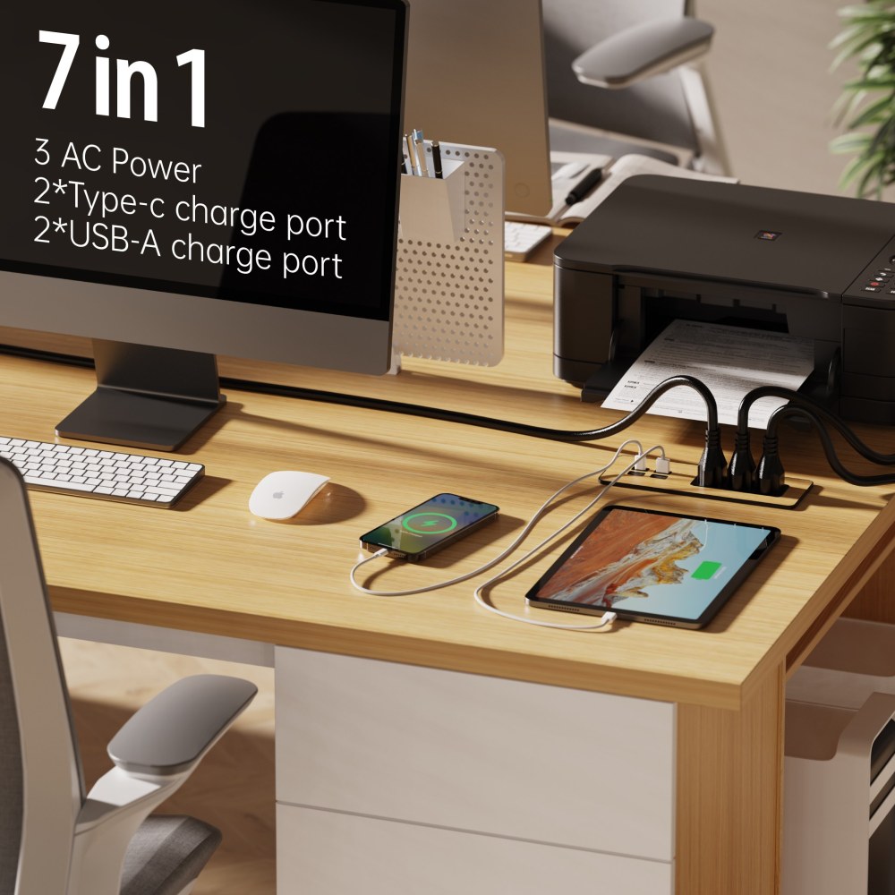 Recessed furniture power extension cord station