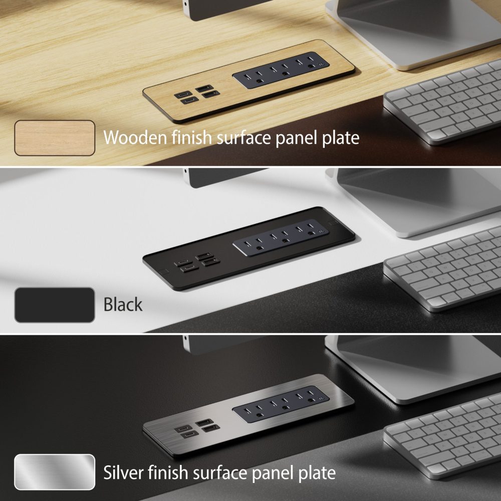 Recessed furniture power extension cord station