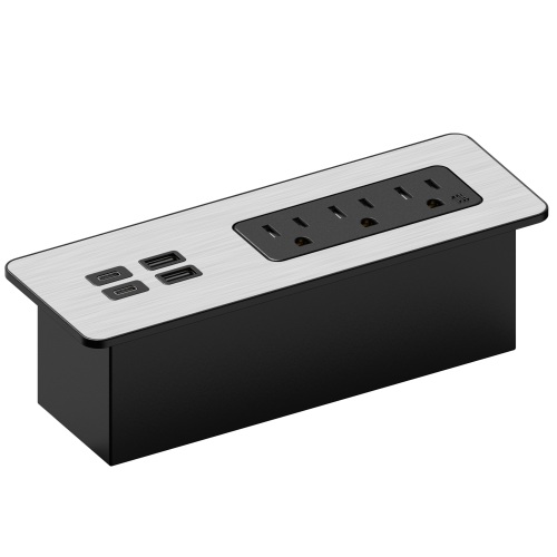 Recessed furniture power extension cord station