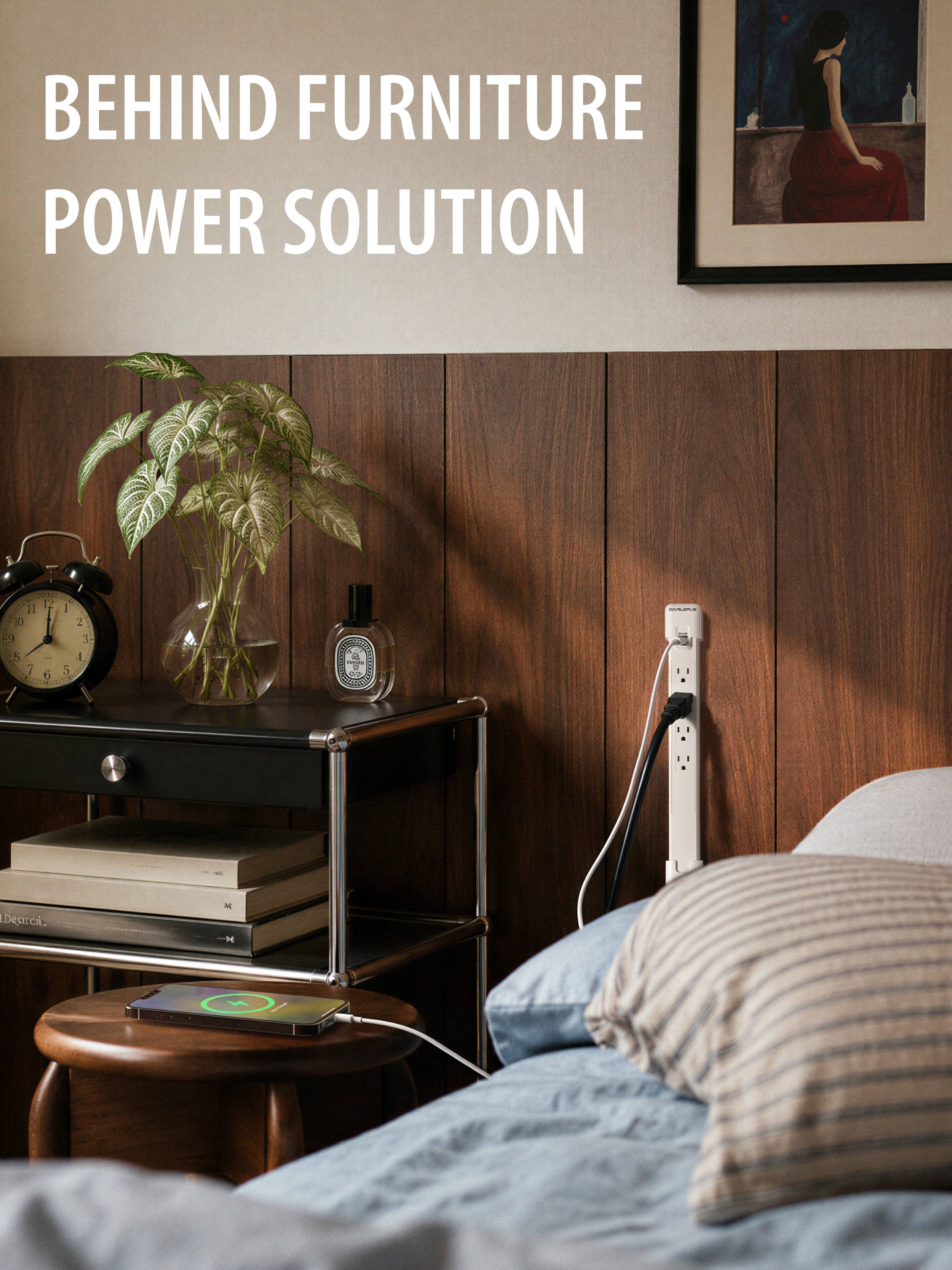 Electrical Outlet Extender. Access Hard-to-Reach Outlets. USB-A, USB-C, and 4 AC Outlets, Rotates 180°. Behind Couches, Nightstands, Desks, and More