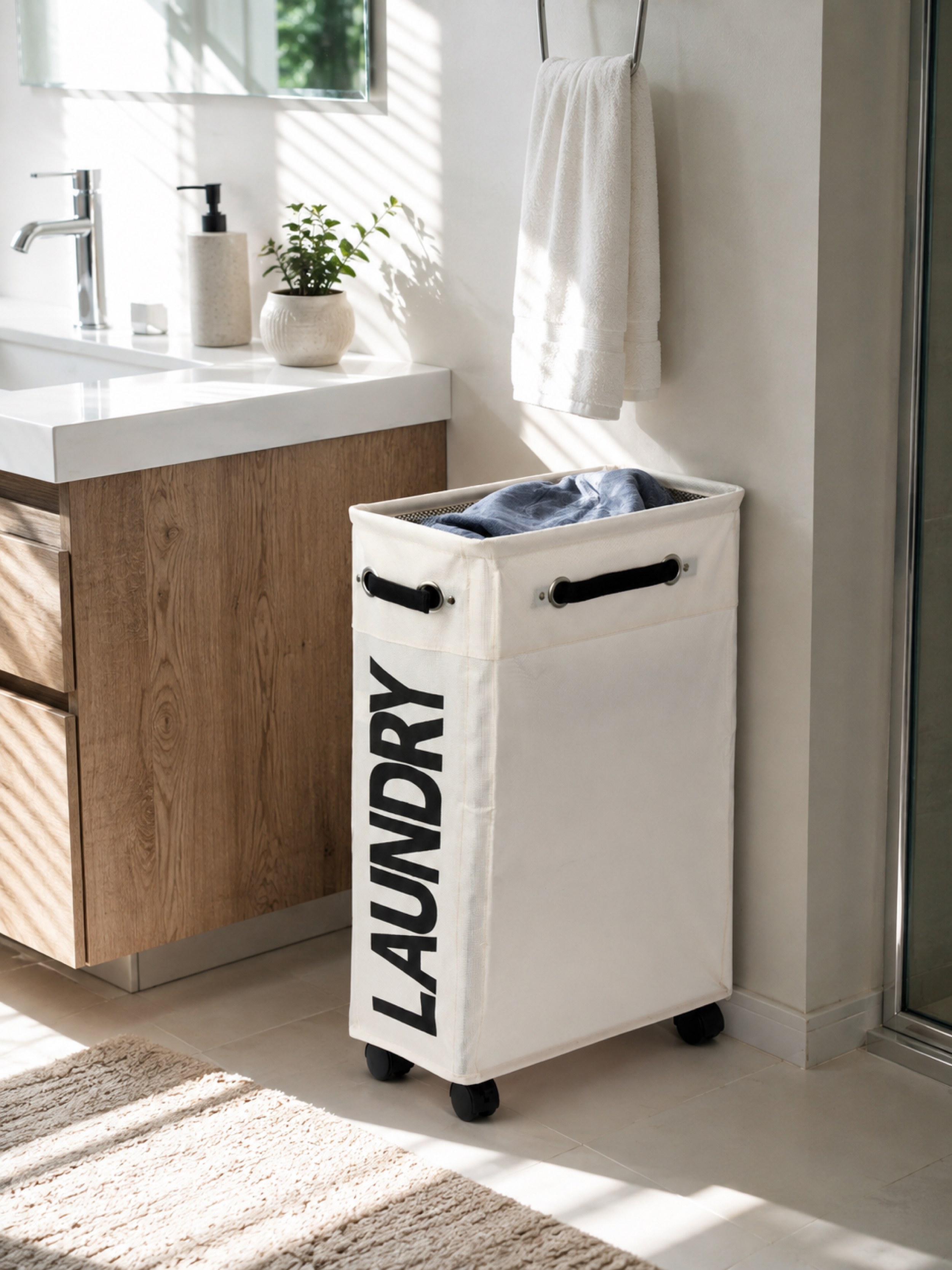Rolling Laundry Hamper Cart - white