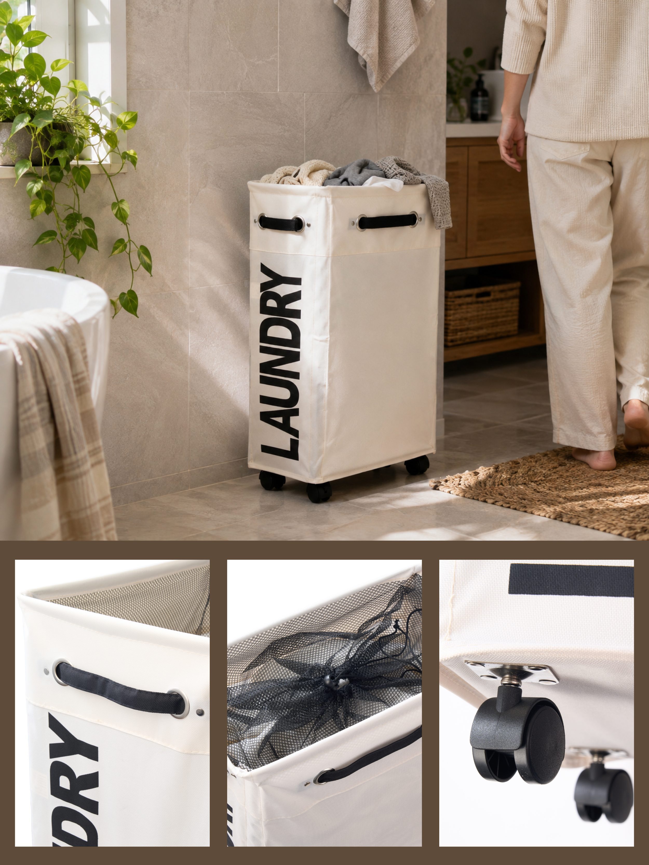 Rolling Laundry Hamper Cart - white