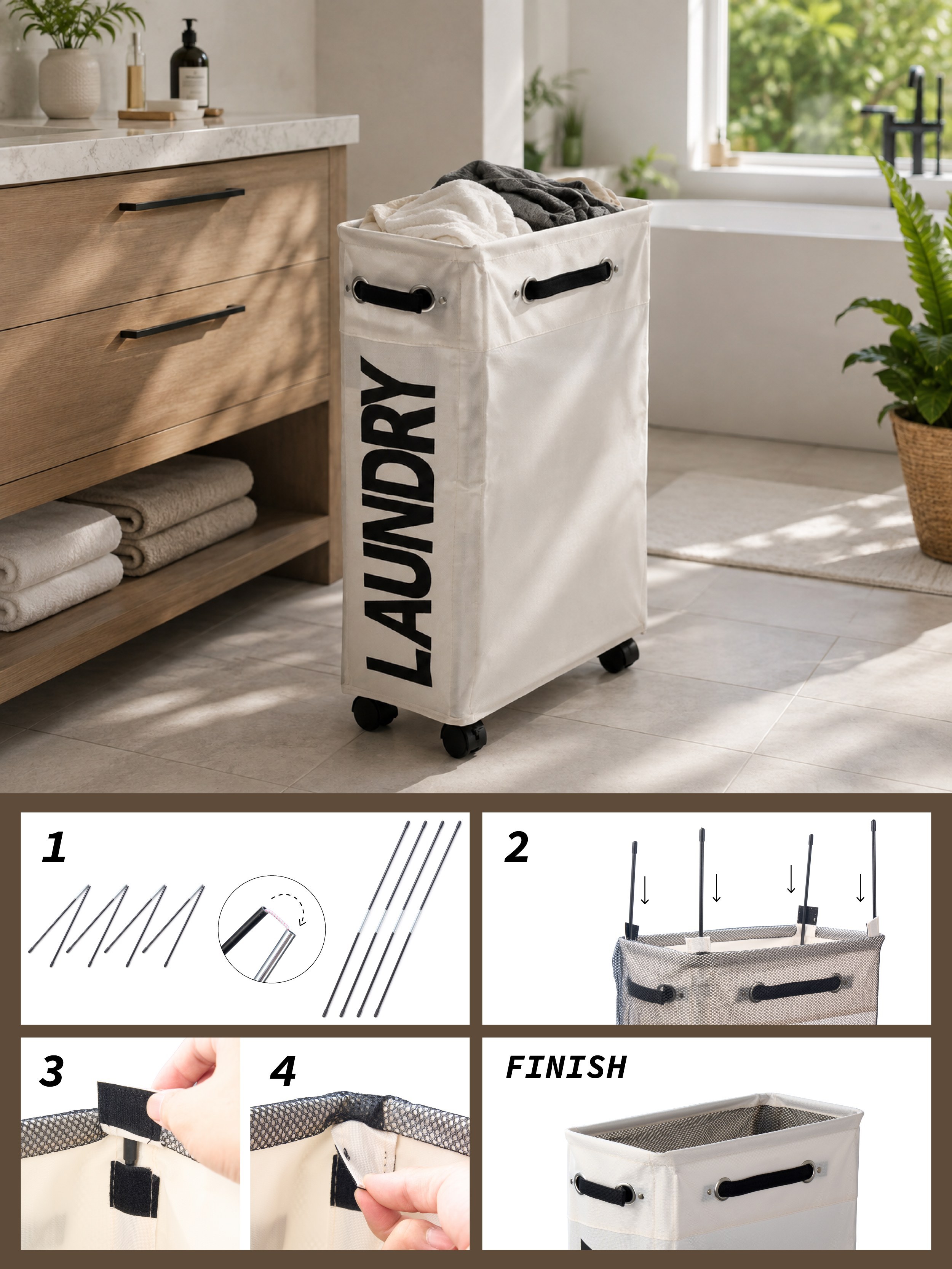 Rolling Laundry Hamper Cart - white
