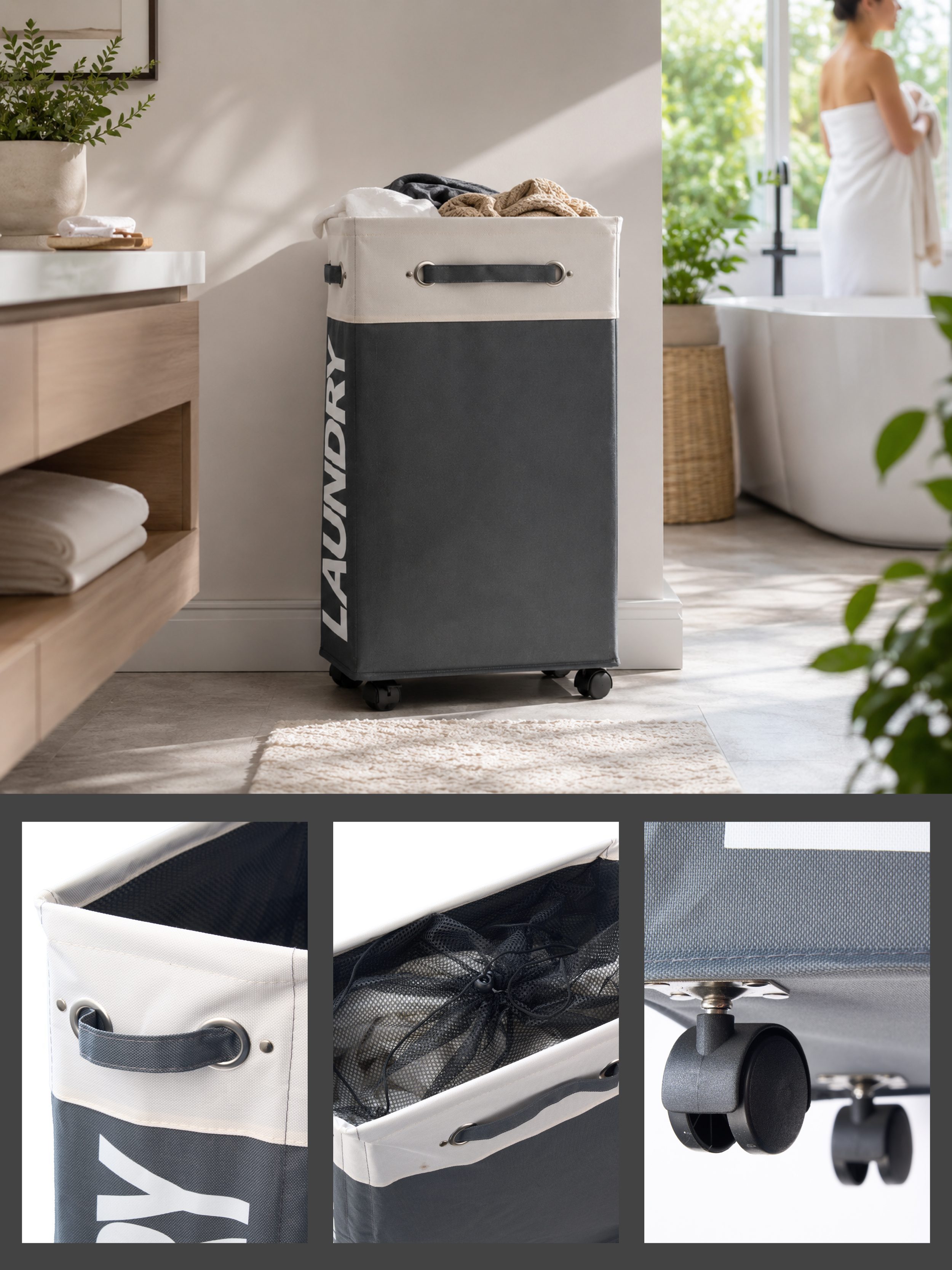 Rolling Laundry Hamper Cart - dark grey