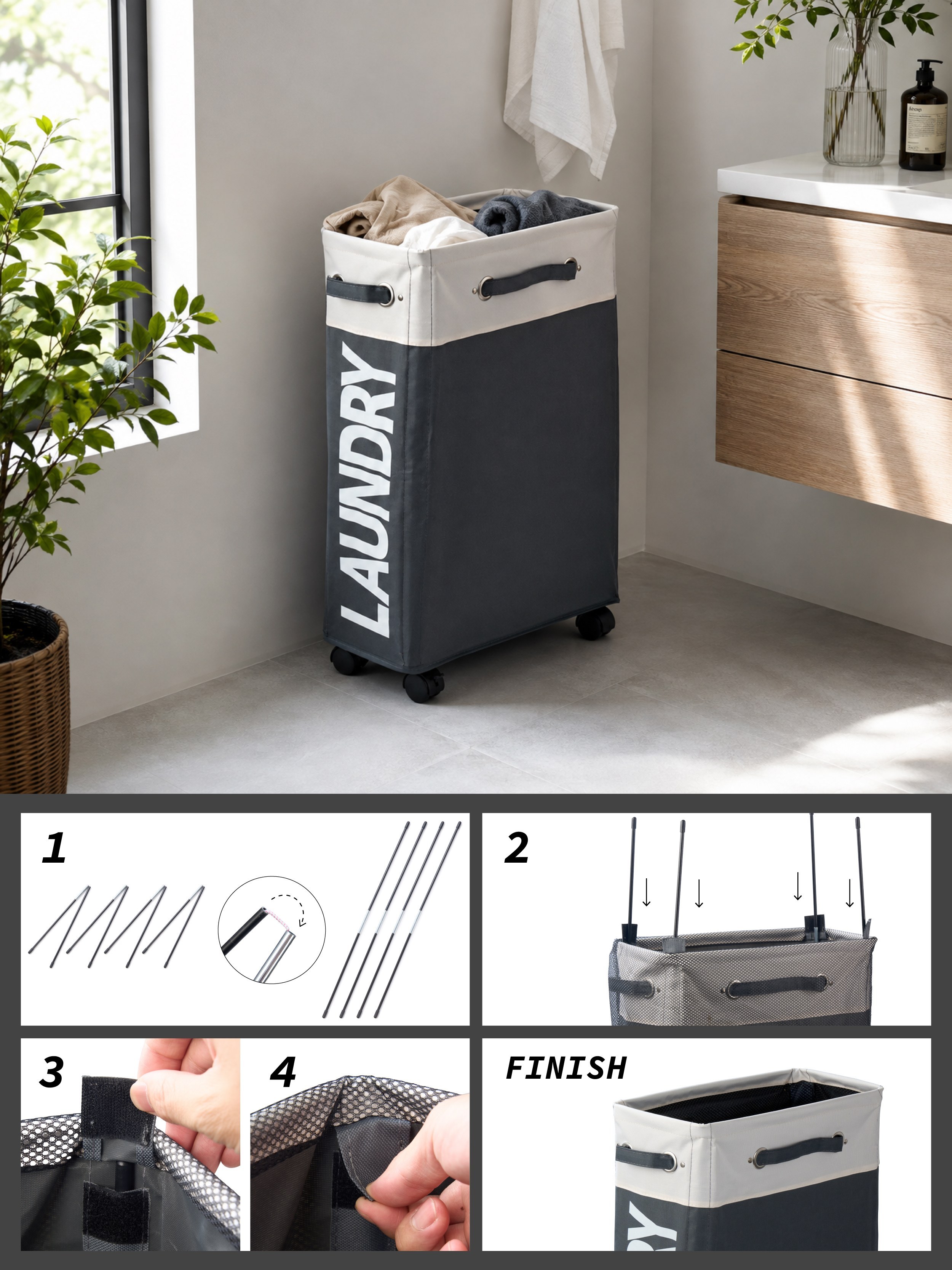 Rolling Laundry Hamper Cart - dark grey