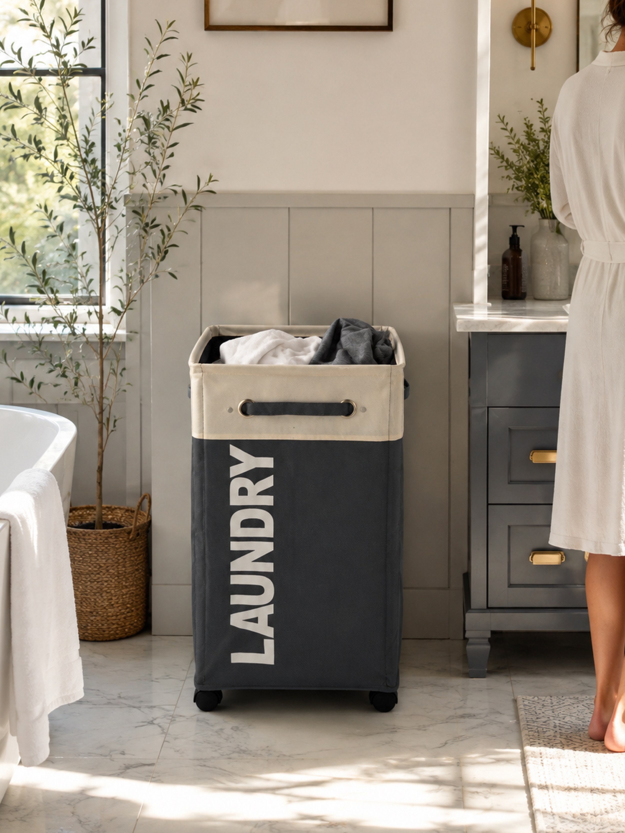 Rolling Laundry Hamper Cart - large size 1 pack - dark grey