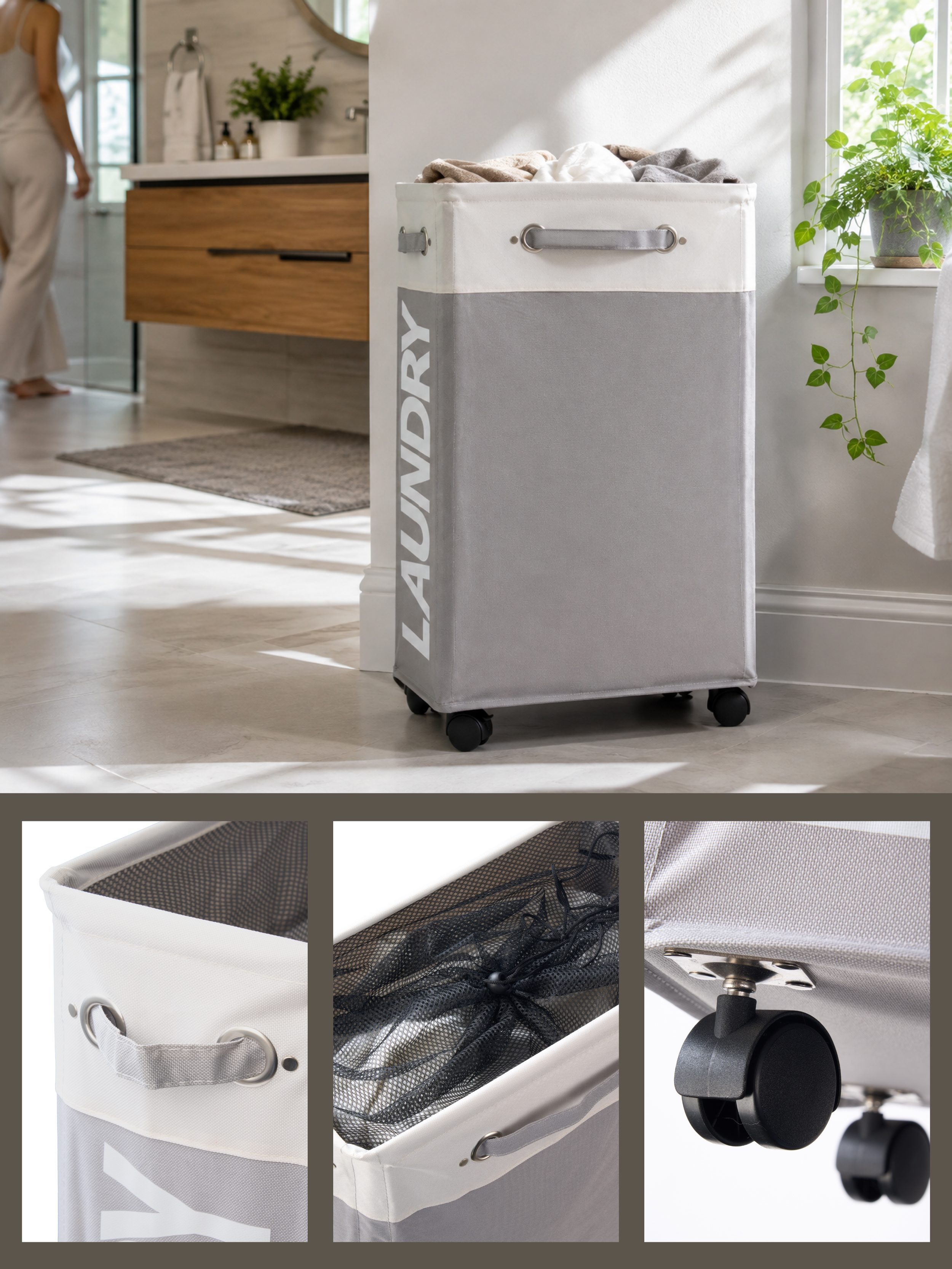 Rolling Laundry Hamper Cart - 1 pack grey