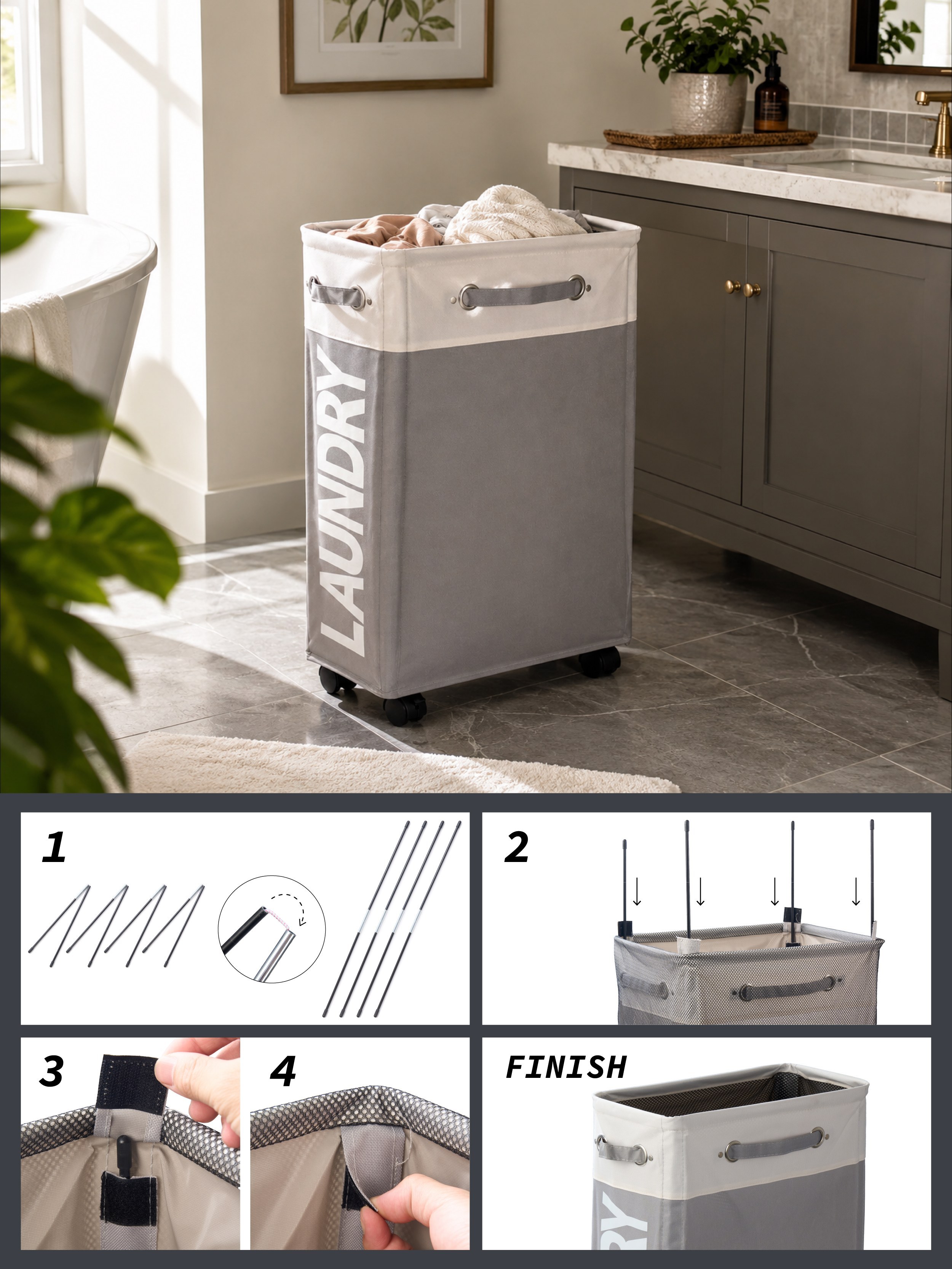 Rolling Laundry Hamper Cart - 1 pack grey