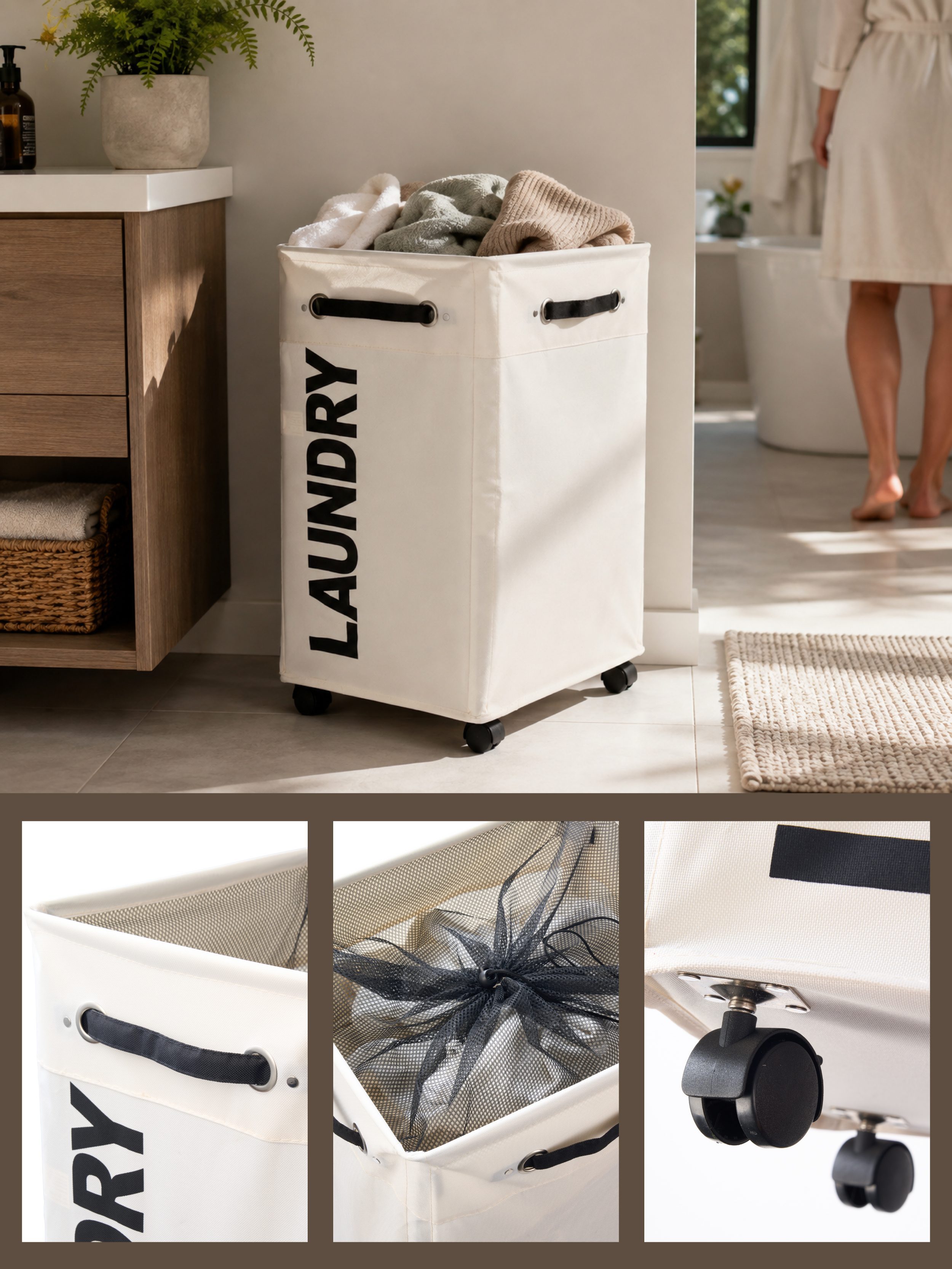 Rolling Laundry Hamper Cart - large size 1 pack - white