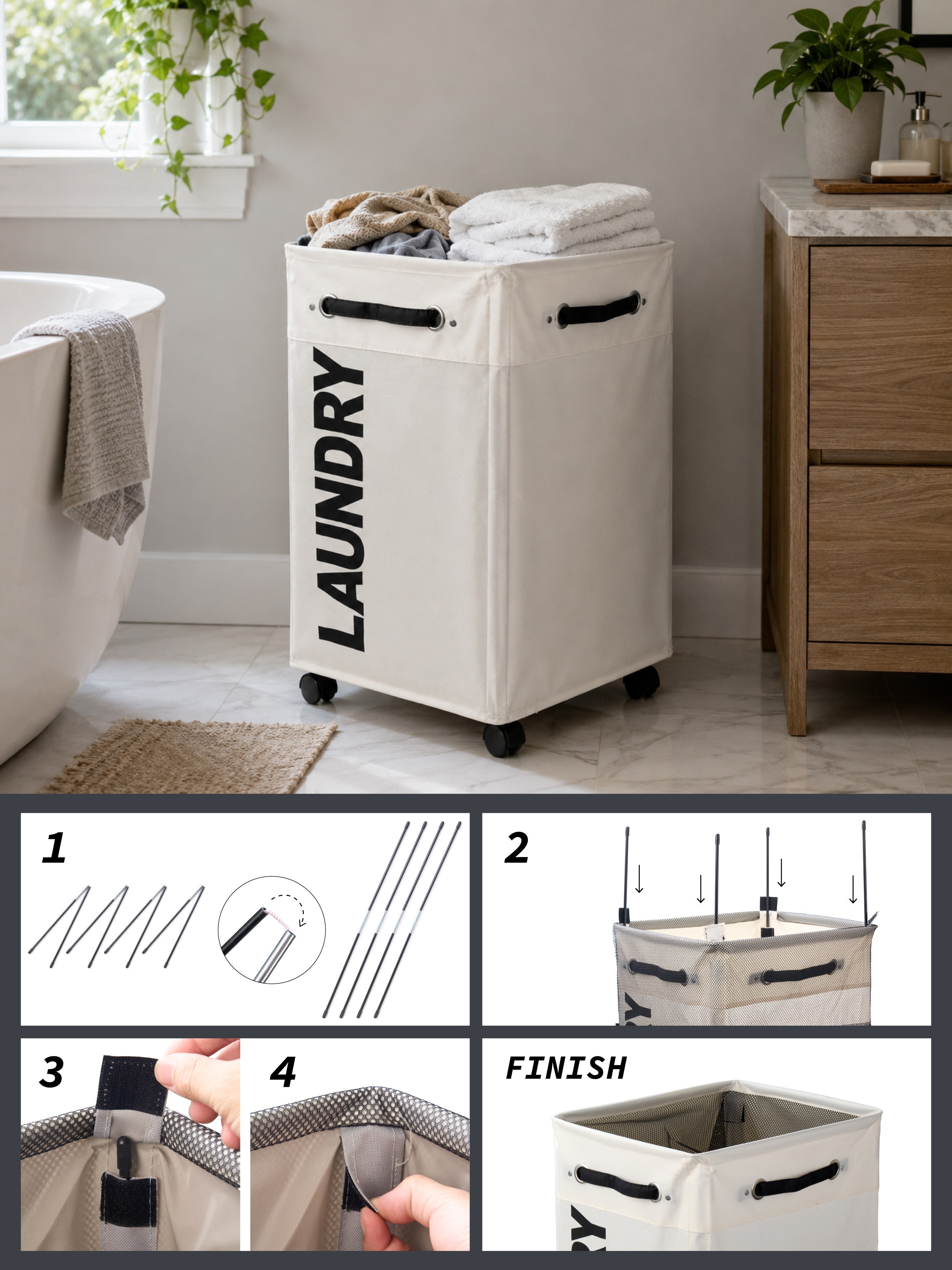 Rolling Laundry Hamper Cart - large size 1 pack - white
