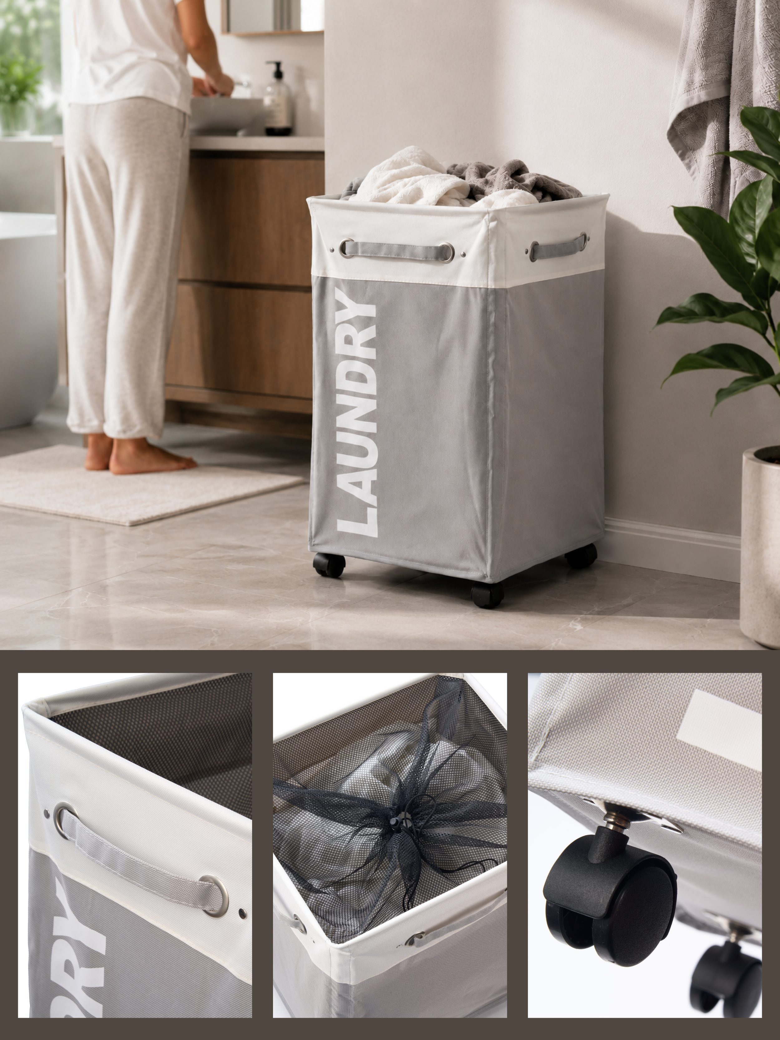 Rolling Laundry Hamper Cart - large size 1 pack - grey