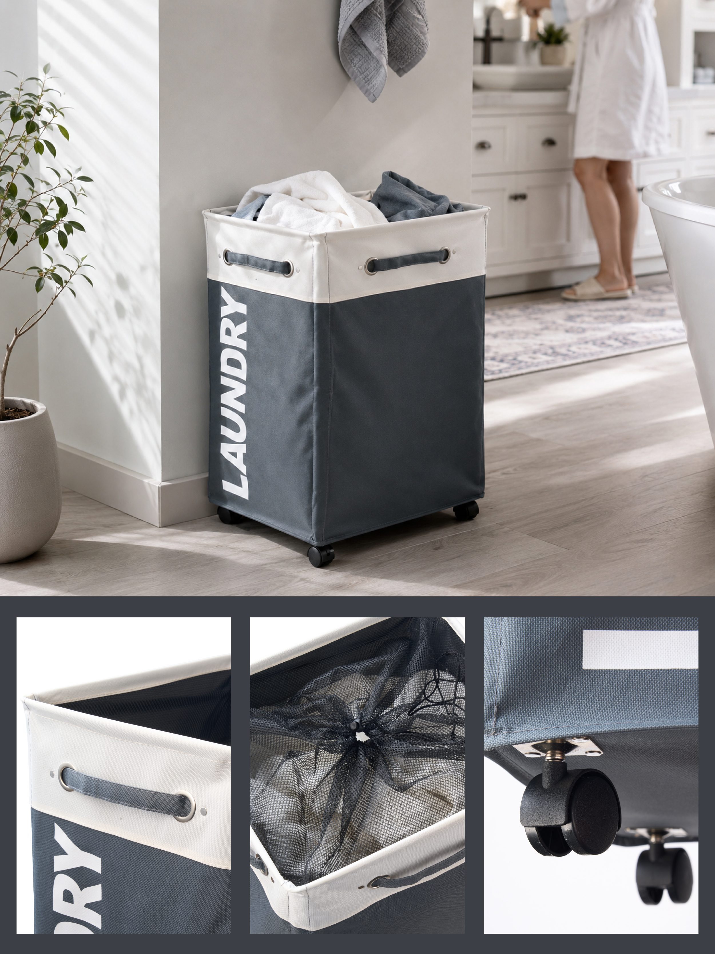 Rolling Laundry Hamper Cart - large size 1 pack - dark grey