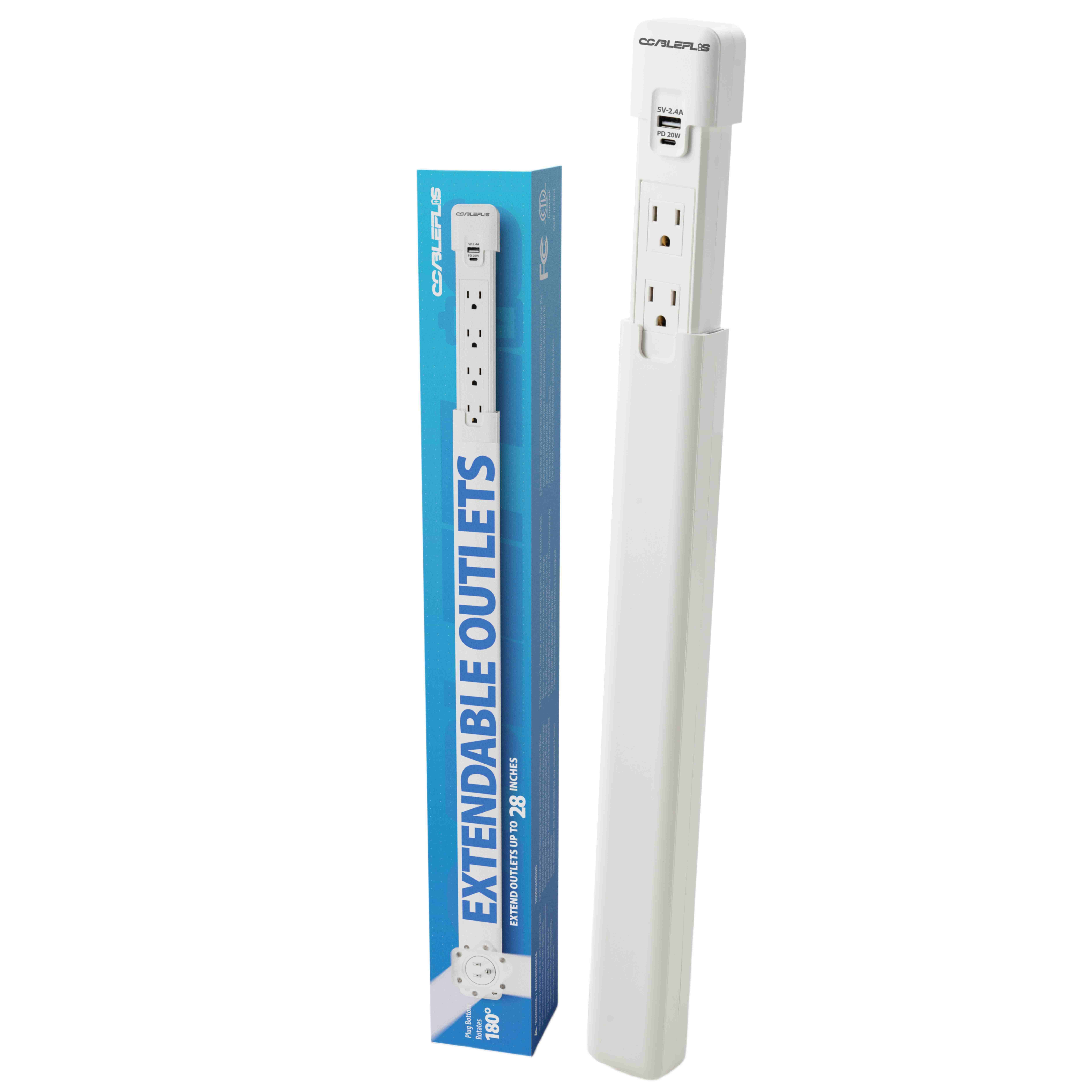 Electrical Outlet Extender. Access Hard-to-Reach Outlets. USB-A, USB-C, and 4 AC Outlets, Rotates 180°. Behind Couches, Nightstands, Desks, and More