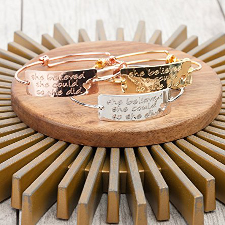Expandable Charm Bracelet "Love the Life You Live", Inspirational Stackable Bangle