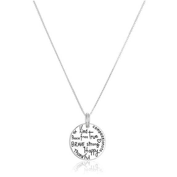 Sterling Silver Inspirational Necklace "Thankful, Brave, Happy, Kind, True, Strong" Perfect Gift for Her