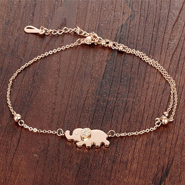Rose Gold Plated Sterling Silver Trendy Small Elek Charms Bracelet with Double Chain