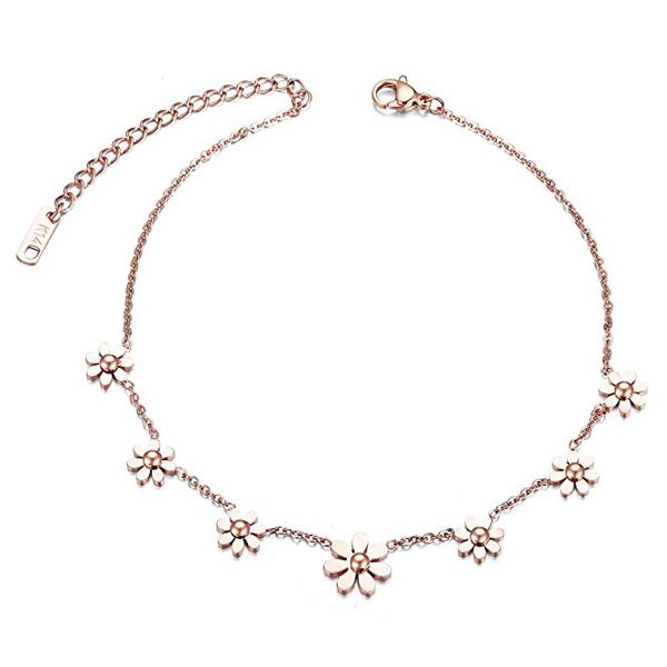 Landou Jewelry Woman Sterling Silver Rose Gold Adjustable Daisy Flowers Bracelet