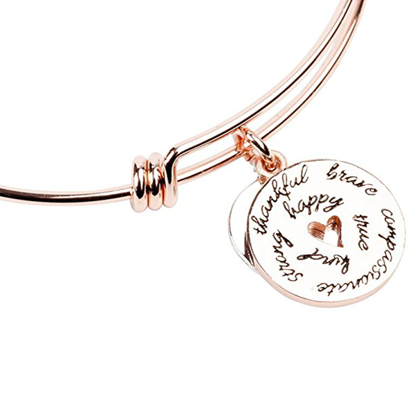 Expandable Inspirational Bangle Bracelets "Be Thankful, Brave, Happy, Kind, True, Strong"  Perfect Gift for Her