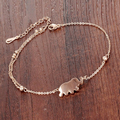 Rose Gold Plated Sterling Silver Trendy Small Elek Charms Bracelet with Double Chain