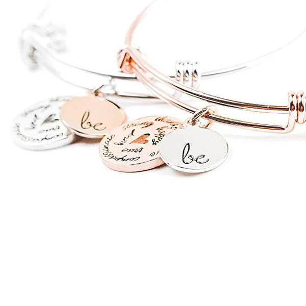 Expandable Inspirational Bangle Bracelets "Be Thankful, Brave, Happy, Kind, True, Strong"  Perfect Gift for Her