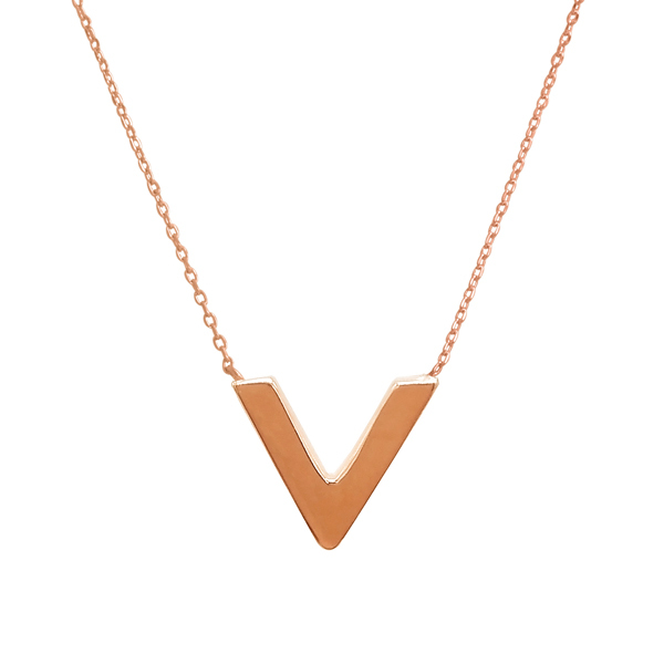 925 Sterling Silver Rose Gold Plated High Polish Small V Shaped Necklace