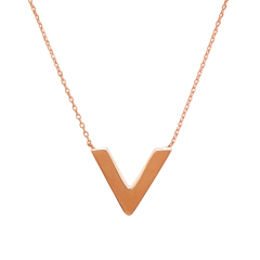 925 Sterling Silver Rose Gold Plated High Polish Small V Shaped Necklace