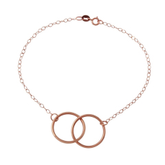 Sterling Silver Double Circle Interlocking Bracelet in 14K Yellow Gold