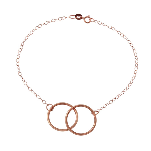 Sterling Silver Double Circle Interlocking Bracelet in 14K Yellow Gold