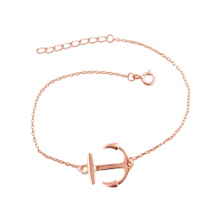 Hot Sale Jewelry Sterling Silver High Polish Rose Gold Small Anchor Bracelet