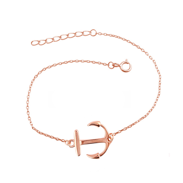 Hot Sale Jewelry Sterling Silver High Polish Rose Gold Small Anchor Bracelet