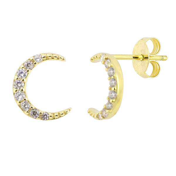 Tiny Design Sterling Silver Cubic Zirconia Small Crescent Moon Stud Earrings