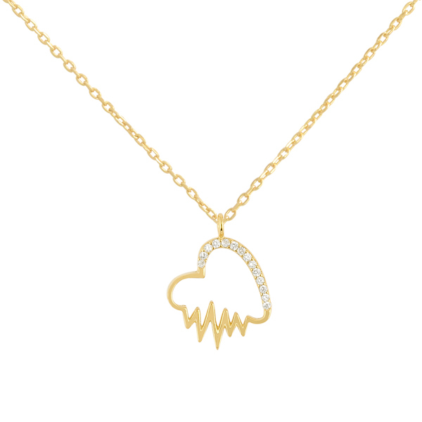 Delicate 925 Sterling Silver Pave Cubic Zirconia Heartbeat Necklace for Her
