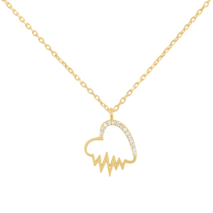 Delicate 925 Sterling Silver Pave Cubic Zirconia Heartbeat Necklace for Her