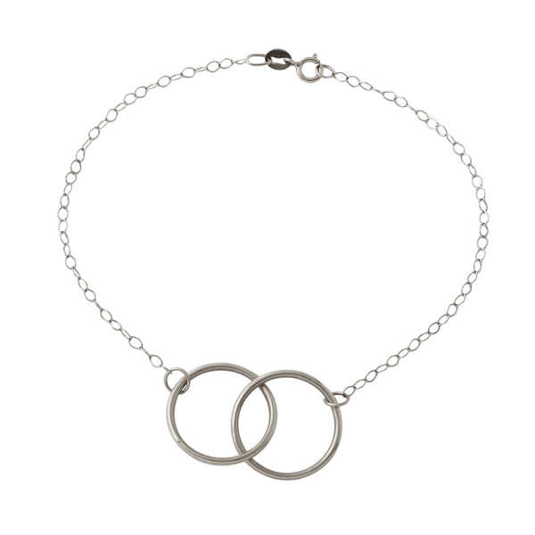 Sterling Silver Double Circle Interlocking Bracelet in 14K Yellow Gold