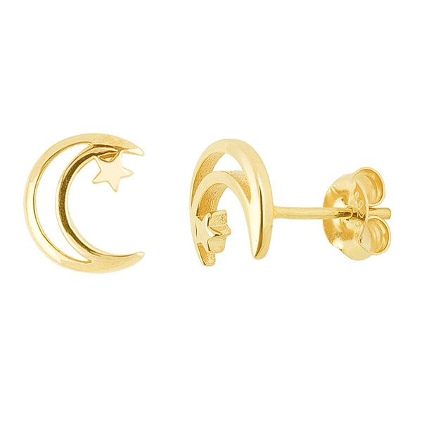 Plain Design 925 Sterling Silver Small Crescent Moon Stud Earrings for Girls