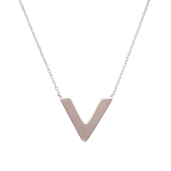 925 Sterling Silver Rose Gold Plated High Polish Small V Shaped Necklace