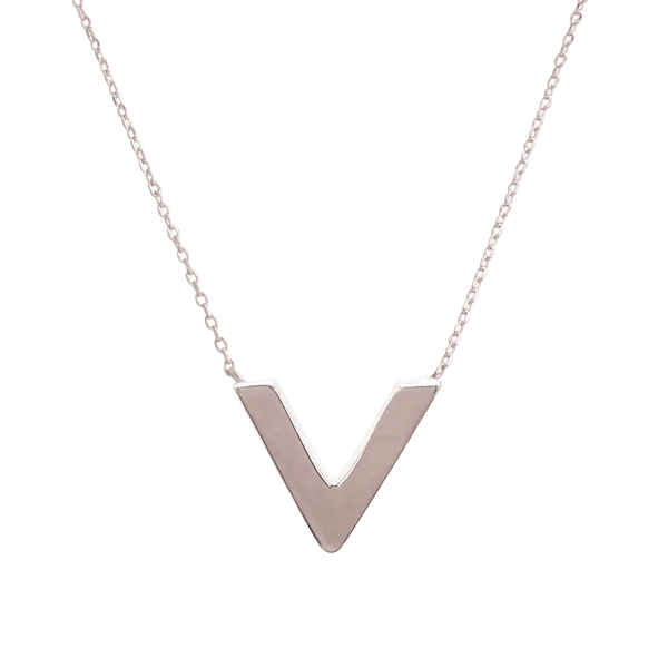 925 Sterling Silver Rose Gold Plated High Polish Small V Shaped Necklace
