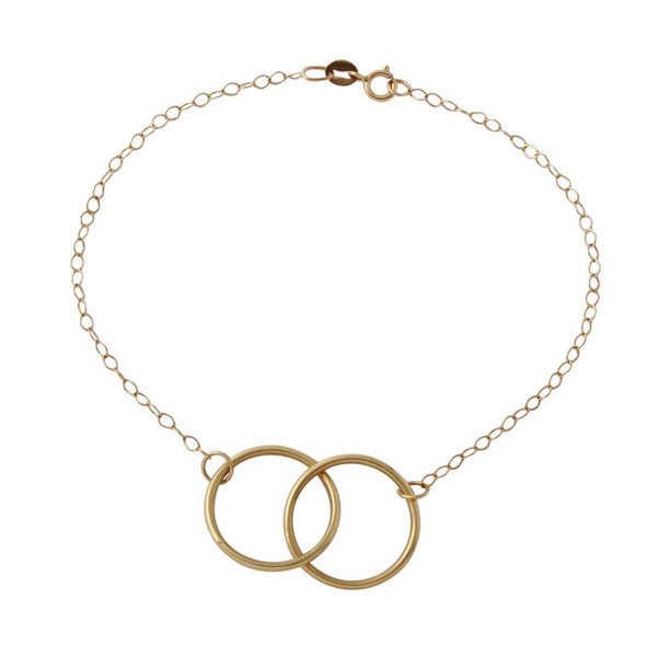 Sterling Silver Double Circle Interlocking Bracelet in 14K Yellow Gold