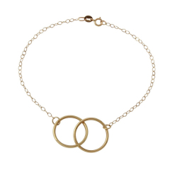 Sterling Silver Double Circle Interlocking Bracelet in 14K Yellow Gold