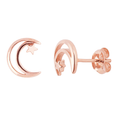 Plain Design 925 Sterling Silver Small Crescent Moon Stud Earrings for Girls