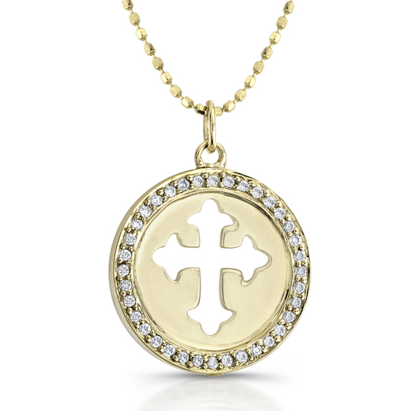 Sterling Silver Cubic Zirconia Round Crecifix Cross Pendant Necklace