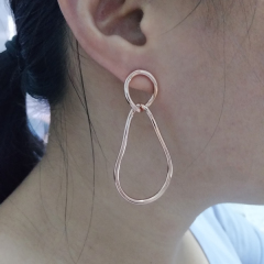 European Stylish Sterling Silver Large Irregular Circle Interlocking Drop Earrings