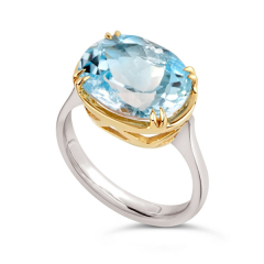 Landou Jewelry 925 Sterling Silver Blue Topaz Gemstone Ring 10x14mm