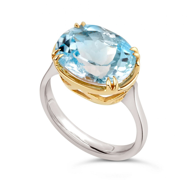 Landou Jewelry 925 Sterling Silver Blue Topaz Gemstone Ring 10x14mm