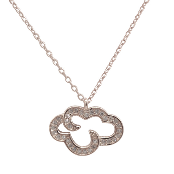 925 Sterling Silver Micropave Cubic Zirconia Clound Pendant Necklace